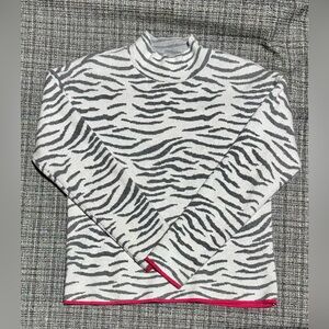 by Anthroplogie Grey and White Zebra Print Mockneck Sweater with Pink Trim-Sz XS